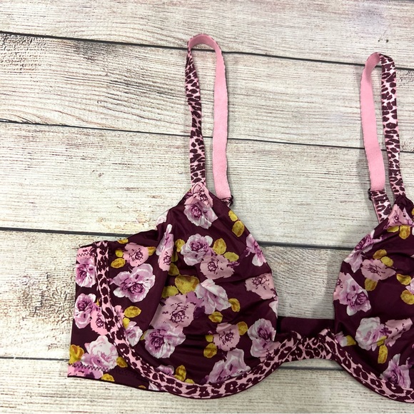Victoria's Secret Floral Bra Unlined Demi Pink Leopard Size 36C - Picture 3 of 6